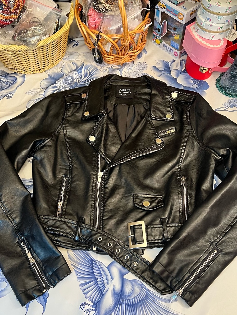 Ashley By 26 International Black Faux Leather Biker Jacket with Belt - Picture 13 of 14